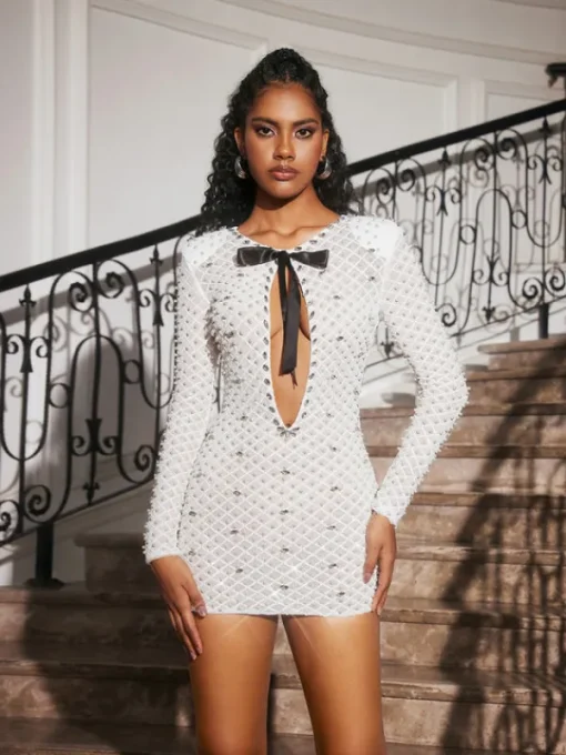 Dresses | Mini Dresses*Mew Mews Fashion Aarnay Rhinestone Bow Pearl Mini Dress