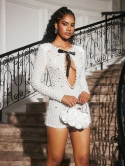 Dresses | Mini Dresses*Mew Mews Fashion Aarnay Rhinestone Bow Pearl Mini Dress