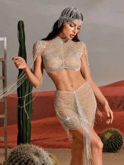 Embellishment*Embellishment Abdiel Crystal Chain Skirt Set In Silver