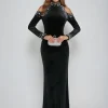 Dresses | Maxi Dresses*Mew Mews Fashion Aceso Long Sleeve Pearl Crystal Velvet Dress