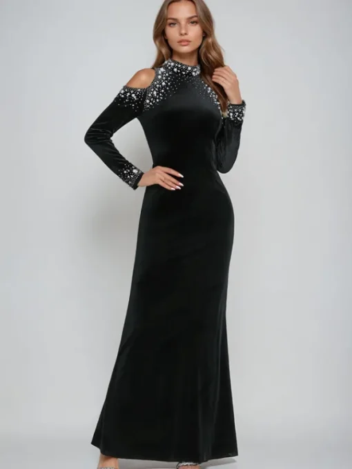 Dresses | Maxi Dresses*Mew Mews Fashion Aceso Long Sleeve Pearl Crystal Velvet Dress