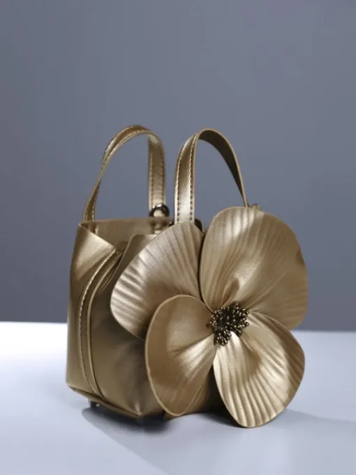Bags*Mew Mews Fashion Acsah Leather Flower Bag In Gold