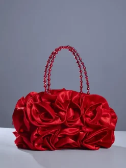 Bags*Mew Mews Fashion Adahy Flower Satin Bag In Red