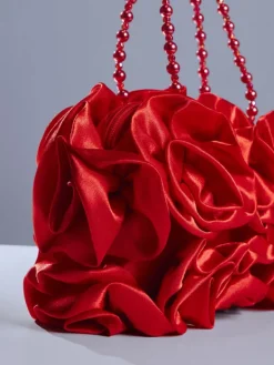 Bags*Mew Mews Fashion Adahy Flower Satin Bag In Red