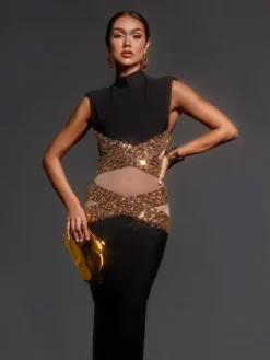 Dresses | Maxi Dresses*Bandage Adena High Neck Rhinestone Maxi Dress