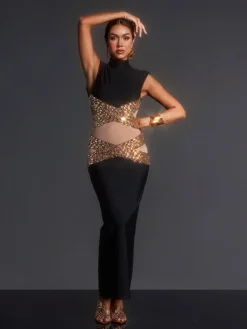 Dresses | Maxi Dresses*Bandage Adena High Neck Rhinestone Maxi Dress