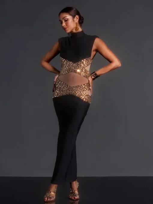 Dresses | Maxi Dresses*Bandage Adena High Neck Rhinestone Maxi Dress