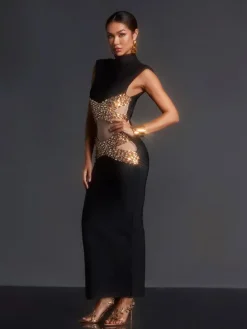 Dresses | Maxi Dresses*Bandage Adena High Neck Rhinestone Maxi Dress
