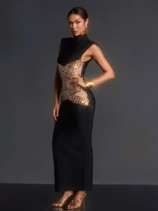 Dresses | Maxi Dresses*Bandage Adena High Neck Rhinestone Maxi Dress