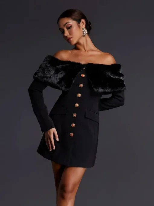 Dresses | Mini Dresses*Mew Mews Fashion Aditi Faux Fur Button Mini Dress