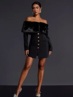 Dresses | Mini Dresses*Mew Mews Fashion Aditi Faux Fur Button Mini Dress