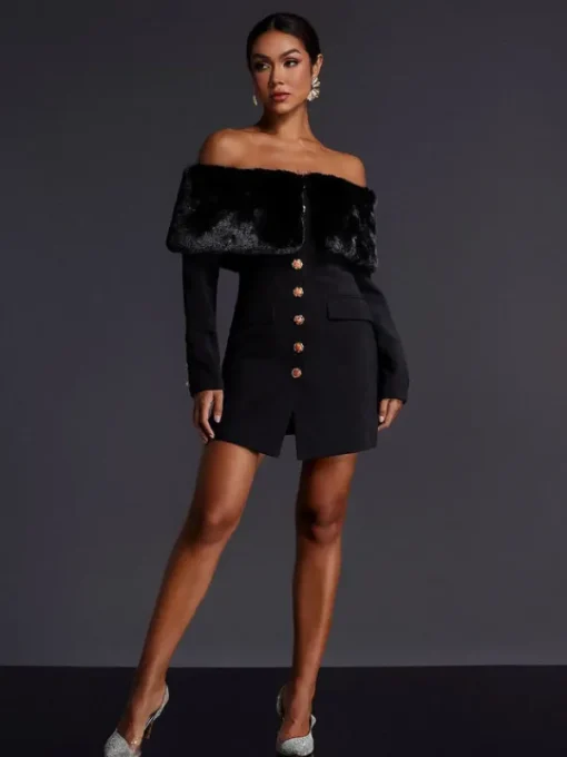 Dresses | Mini Dresses*Mew Mews Fashion Aditi Faux Fur Button Mini Dress