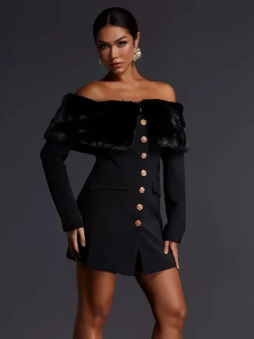 Dresses | Mini Dresses*Mew Mews Fashion Aditi Faux Fur Button Mini Dress