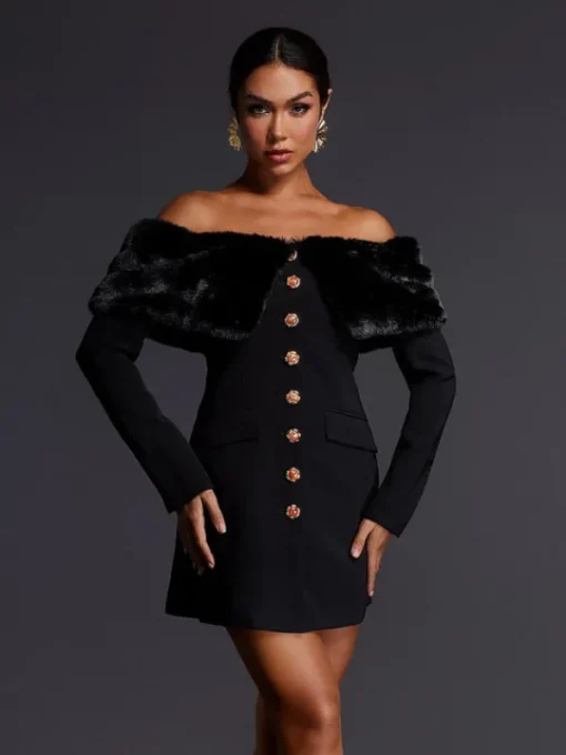 Dresses | Mini Dresses*Mew Mews Fashion Aditi Faux Fur Button Mini Dress