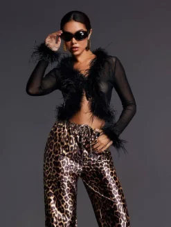 Tops*Mew Mews Fashion Adjoa Long Sleeve Feather Mesh Top
