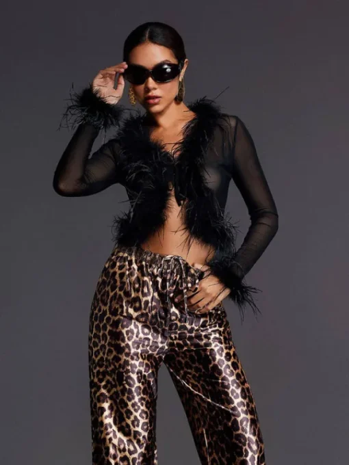 Tops*Mew Mews Fashion Adjoa Long Sleeve Feather Mesh Top