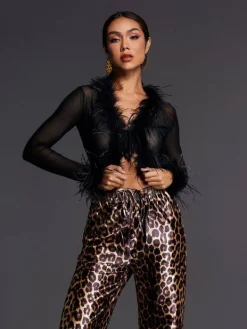 Tops*Mew Mews Fashion Adjoa Long Sleeve Feather Mesh Top