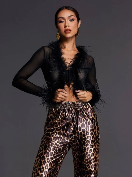 Tops*Mew Mews Fashion Adjoa Long Sleeve Feather Mesh Top