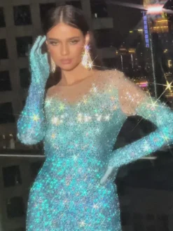 Embellishment*Embellishment Adonis Ombre Rhinestone Gloves Jumpsuit