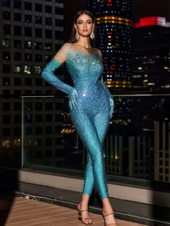 Embellishment*Embellishment Adonis Ombre Rhinestone Gloves Jumpsuit
