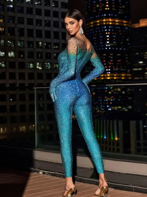 Embellishment*Embellishment Adonis Ombre Rhinestone Gloves Jumpsuit