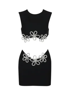 Sets & Co-ords*Bandage Adrien Floral Crystal Crop Skirt Set