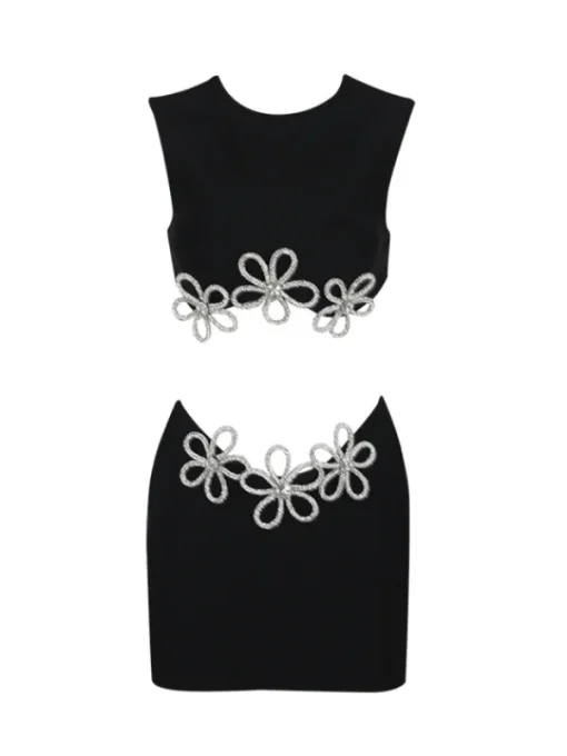 Sets & Co-ords*Bandage Adrien Floral Crystal Crop Skirt Set
