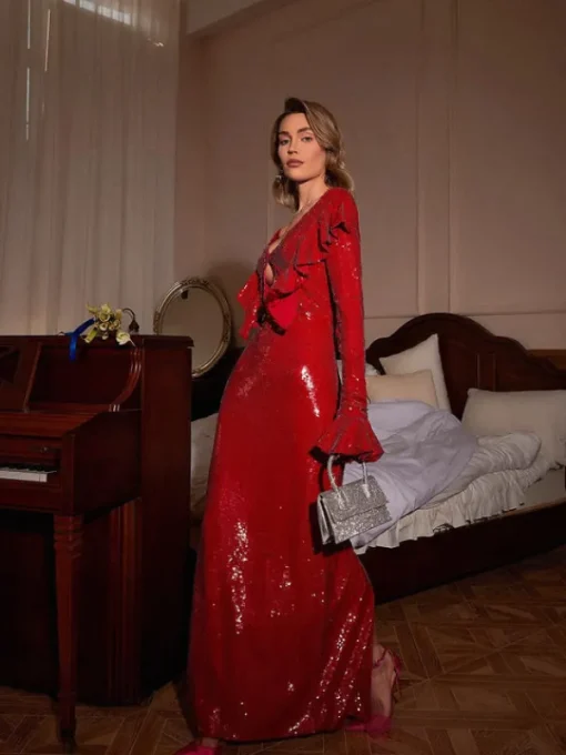 Dresses*Mew Mews Fashion Ailana Flared Sleeves Cutout Sequin Maxi Dress