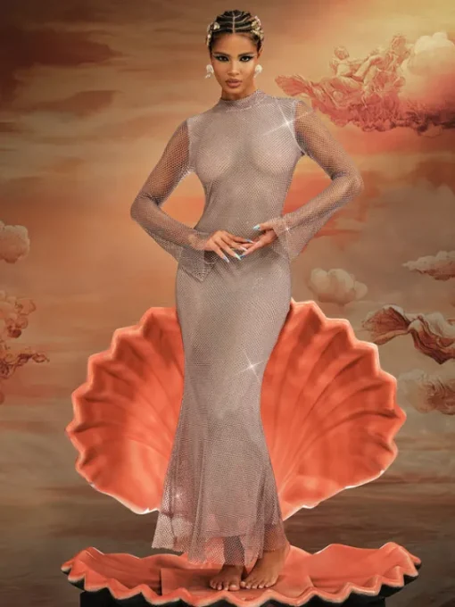 Dresses | Maxi Dresses*Mew Mews Fashion Aingeal Long Sleeve Crystal Maxi Dress