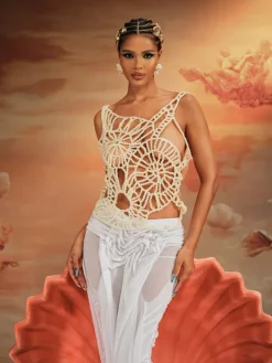 Tops*Mew Mews Fashion O/S Aithan Pearl Hollow Top