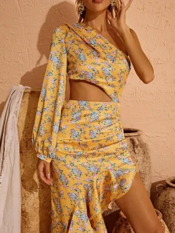 Dresses | Maxi Dresses*Mew Mews Fashion Aiyana One Shoulder Floral Maxi Dress In Yellow