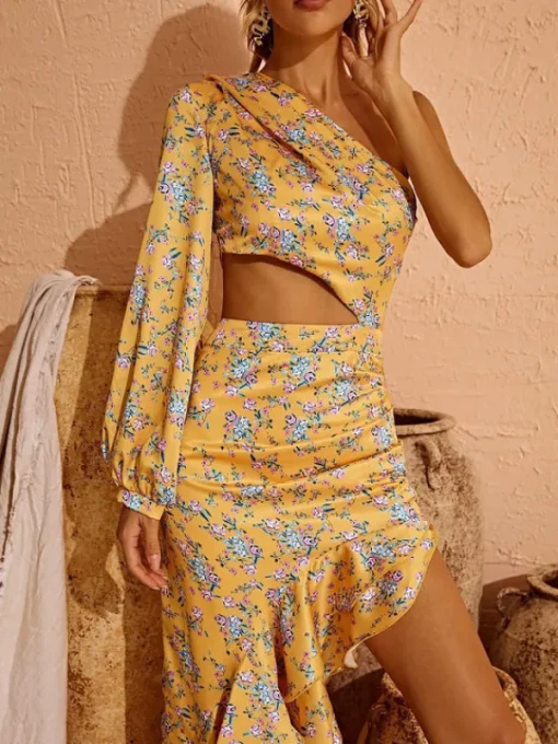 Dresses | Maxi Dresses*Mew Mews Fashion Aiyana One Shoulder Floral Maxi Dress In Yellow