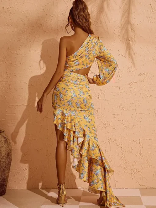 Dresses | Maxi Dresses*Mew Mews Fashion Aiyana One Shoulder Floral Maxi Dress In Yellow