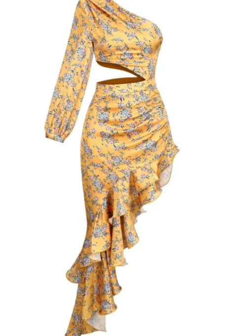 Dresses | Maxi Dresses*Mew Mews Fashion Aiyana One Shoulder Floral Maxi Dress In Yellow