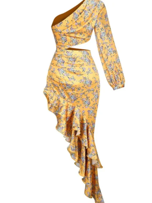 Dresses | Maxi Dresses*Mew Mews Fashion Aiyana One Shoulder Floral Maxi Dress In Yellow