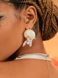 Earrings*Mew Mews Fashion Ajaz Seashell Pearl Earrings