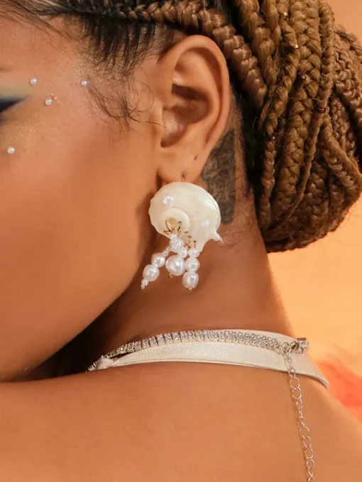 Earrings*Mew Mews Fashion Ajaz Seashell Pearl Earrings
