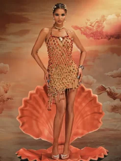 Beaded Wear | Dresses*Mew Mews Fashion O/S Akay Gemstone Beaded Fringe Dress