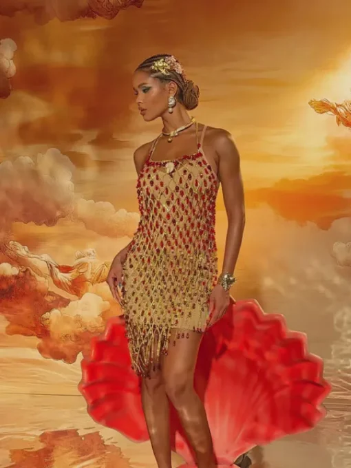 Beaded Wear | Dresses*Mew Mews Fashion O/S Akay Gemstone Beaded Fringe Dress