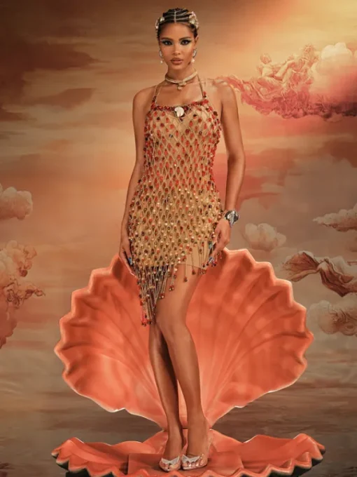 Beaded Wear | Dresses*Mew Mews Fashion O/S Akay Gemstone Beaded Fringe Dress