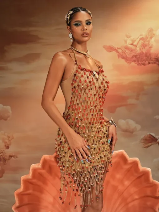Beaded Wear | Dresses*Mew Mews Fashion O/S Akay Gemstone Beaded Fringe Dress