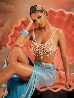 Beaded Wear | Tops*Mew Mews Fashion O/S Akikta Seashell Pearl Beaded Bralette