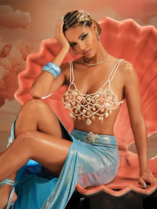 Beaded Wear | Tops*Mew Mews Fashion O/S Akikta Seashell Pearl Beaded Bralette