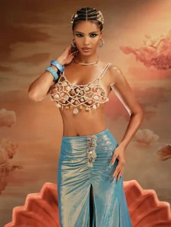 Beaded Wear | Tops*Mew Mews Fashion O/S Akikta Seashell Pearl Beaded Bralette