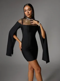 Dresses | Mini Dresses*Bandage Akosua Rhinestone Split Mini Dress