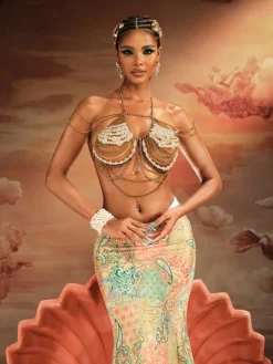 Beaded Wear | Tops*Mew Mews Fashion O/S Akuji Pearl Beaded Chain Fringe Bralette