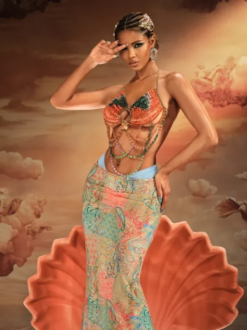 Beaded Wear | Tops*Mew Mews Fashion O/S Alake Halterneck Gemstone Beaded Bralette