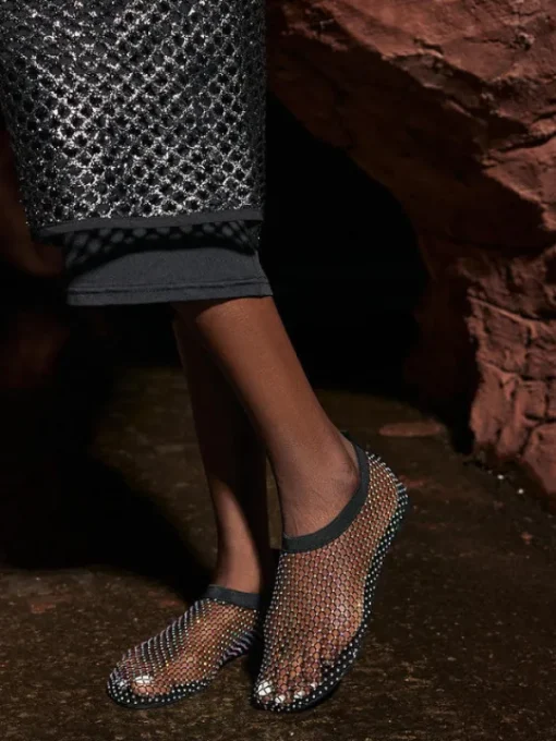 Shoes*Mew Mews Fashion Alani Rhinestone Fishnet Flat In Black