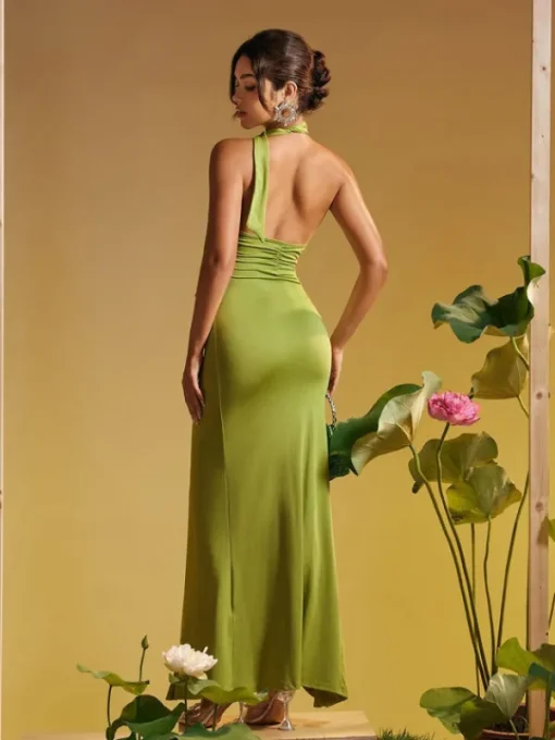 Dresses | Maxi Dresses*Mew Mews Fashion Alara Halterneck Flower Ruffle Maxi Dress In Green