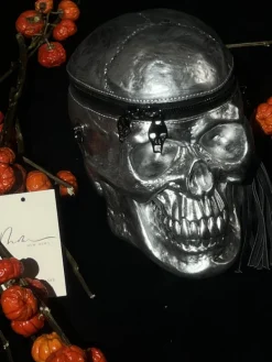 Bags*Mew Mews Fashion Alaric Silver Skull Clutch
